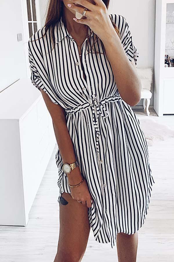 Chicindress Striped Drawstring Lace-Up Dress