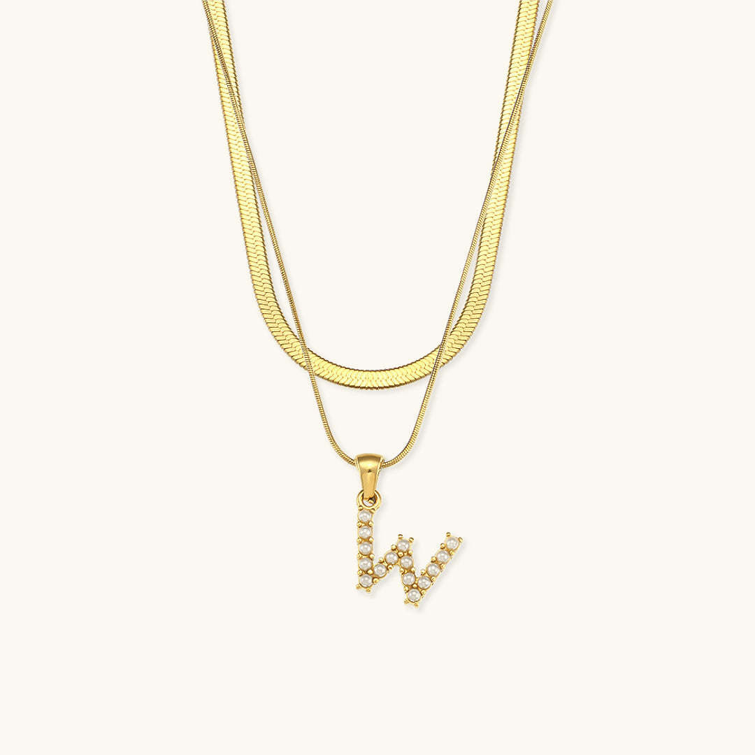 Opal Charm - Layered Gold Initial Necklace