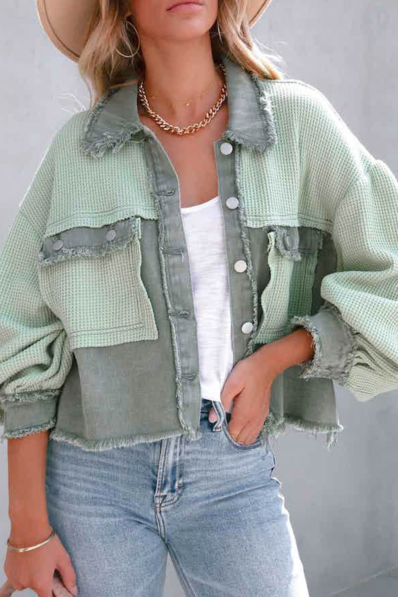 Waffle Patchwork Denim Jacket