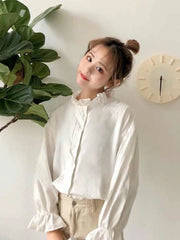 White Blouse Women Shirts Harajuku Clothes Womens Tops and Blouses All Match Flare Sleeve Korean Style New Fashion Ulzzang Chic