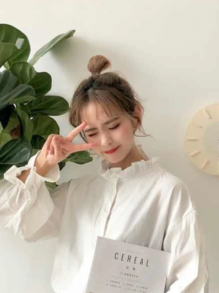 White Blouse Women Shirts Harajuku Clothes Womens Tops and Blouses All Match Flare Sleeve Korean Style New Fashion Ulzzang Chic