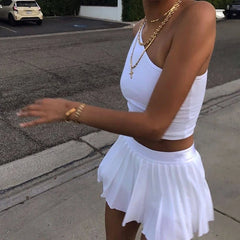 White Pleated Skirt Short Woman Elastic Waist Mini Skirts Sexy Mircro Summer Embroidery Mini Tennis Skirt New Preppy