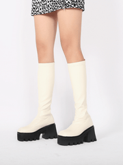 JADYROSE | IVORY CHUNKY HEEL KNEE HIGH BOOT