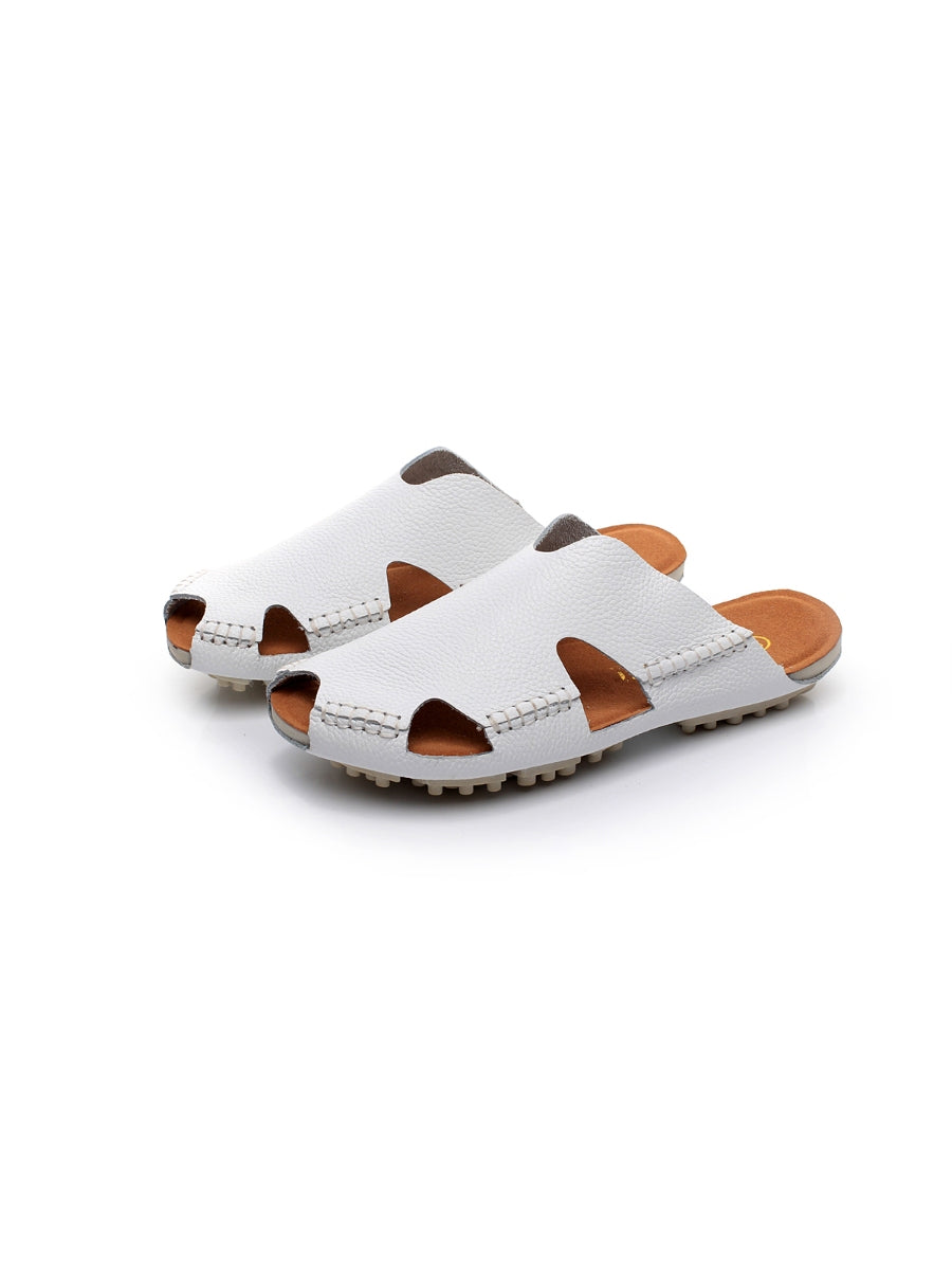 Maibulun | Massage Sole Cut-Out Genuine Leather Mule - White