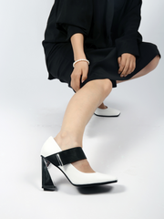 JADYROSE | GEOMETRIC HEEL LEATHER MARY JANE WHITE