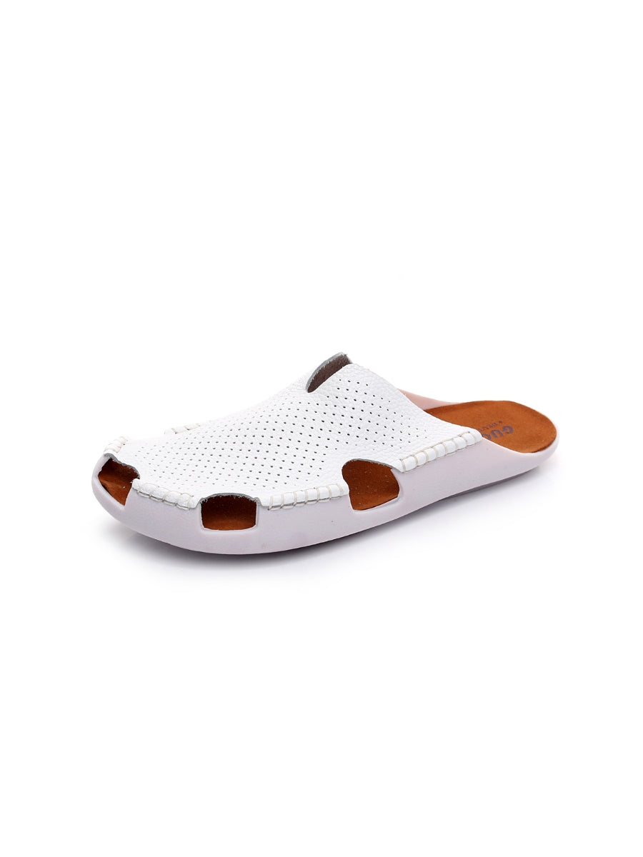 Maibulun | Perforated Cut-Out Genuine Leather Mule - White