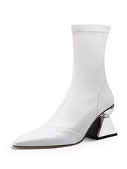 JADY ROSE | BLOCK HEEL CROC PATTERN LEATHER SOCK BOOT - WHITE