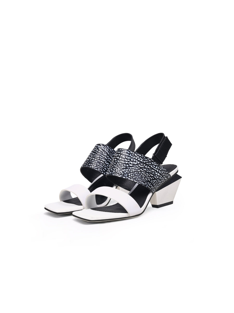 JadyRose | CASEY Geometry Heels Leather White Slingbacke Sandals