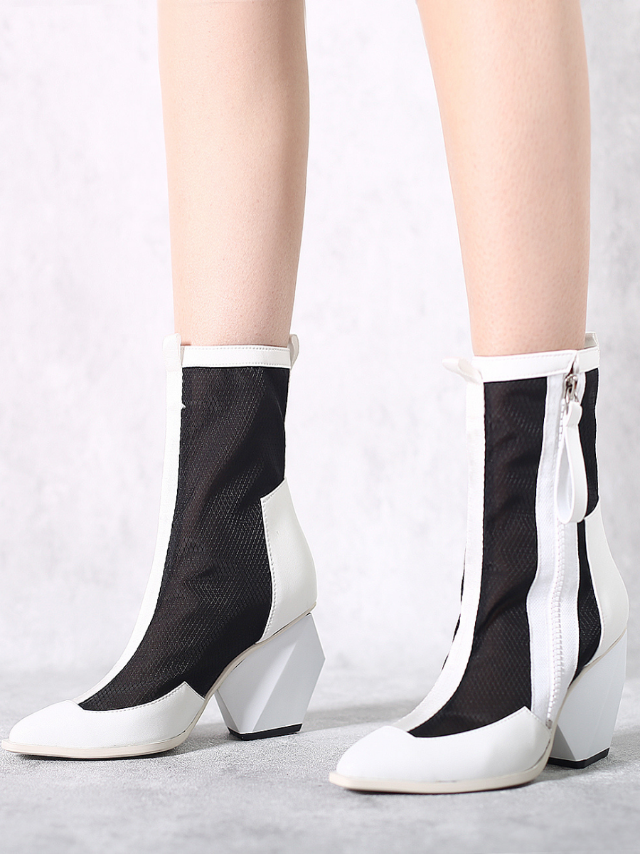 JadyRose | Geometry Block Heel Summer Boots - White