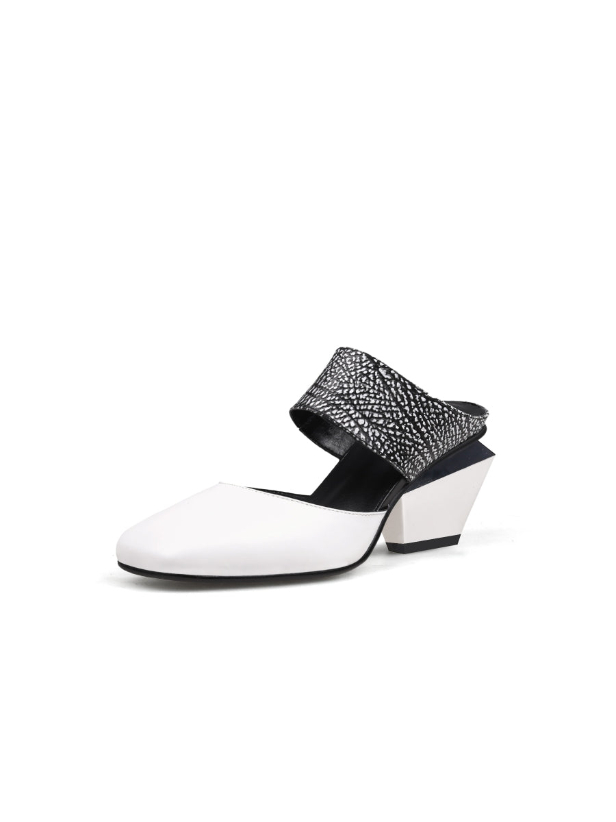 JadyRose | TINA Geometric Heel White Leather Sandal