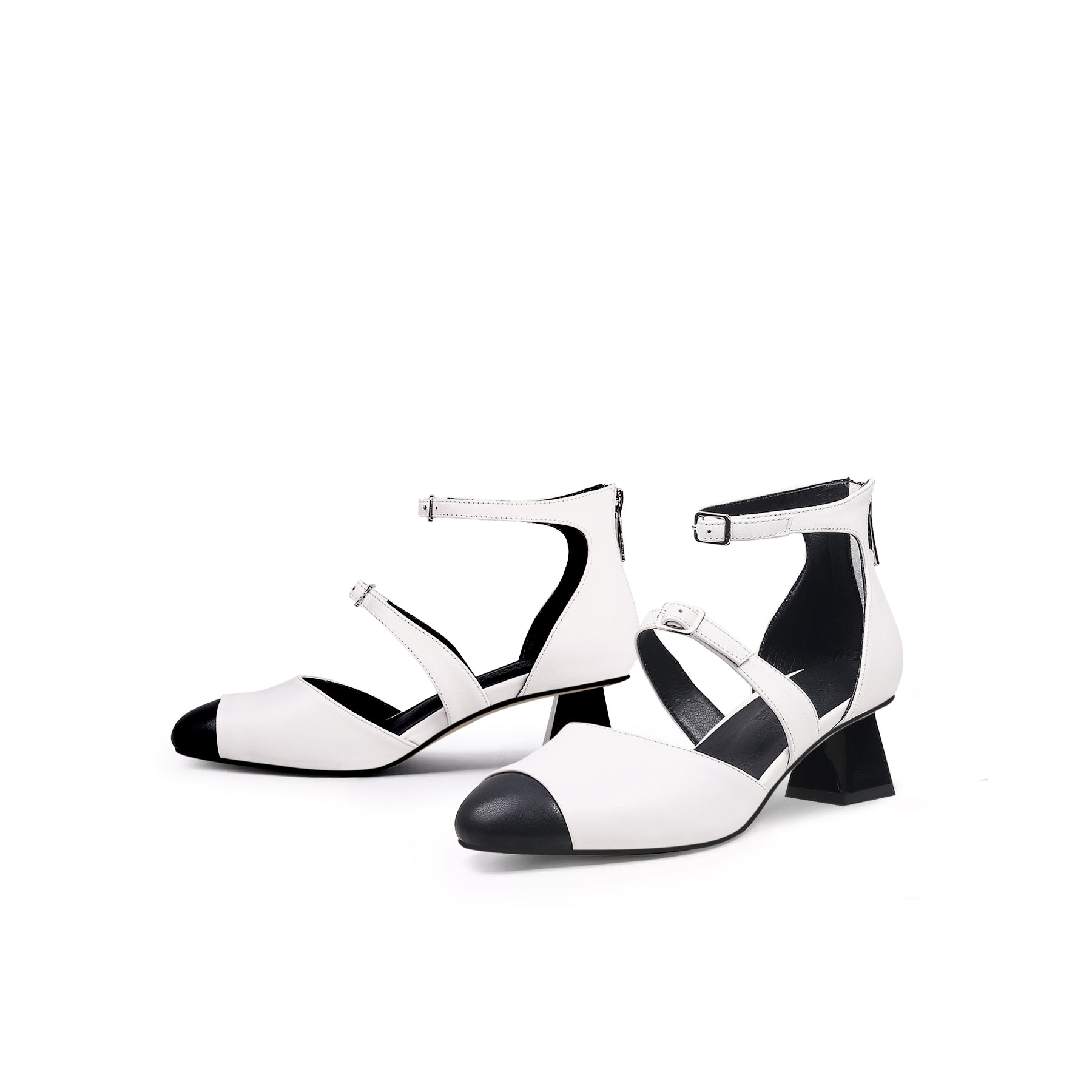 JadyRose | Genuine Leather  Block Color Equilateral Trapezoid Heeled Sandal - Cream