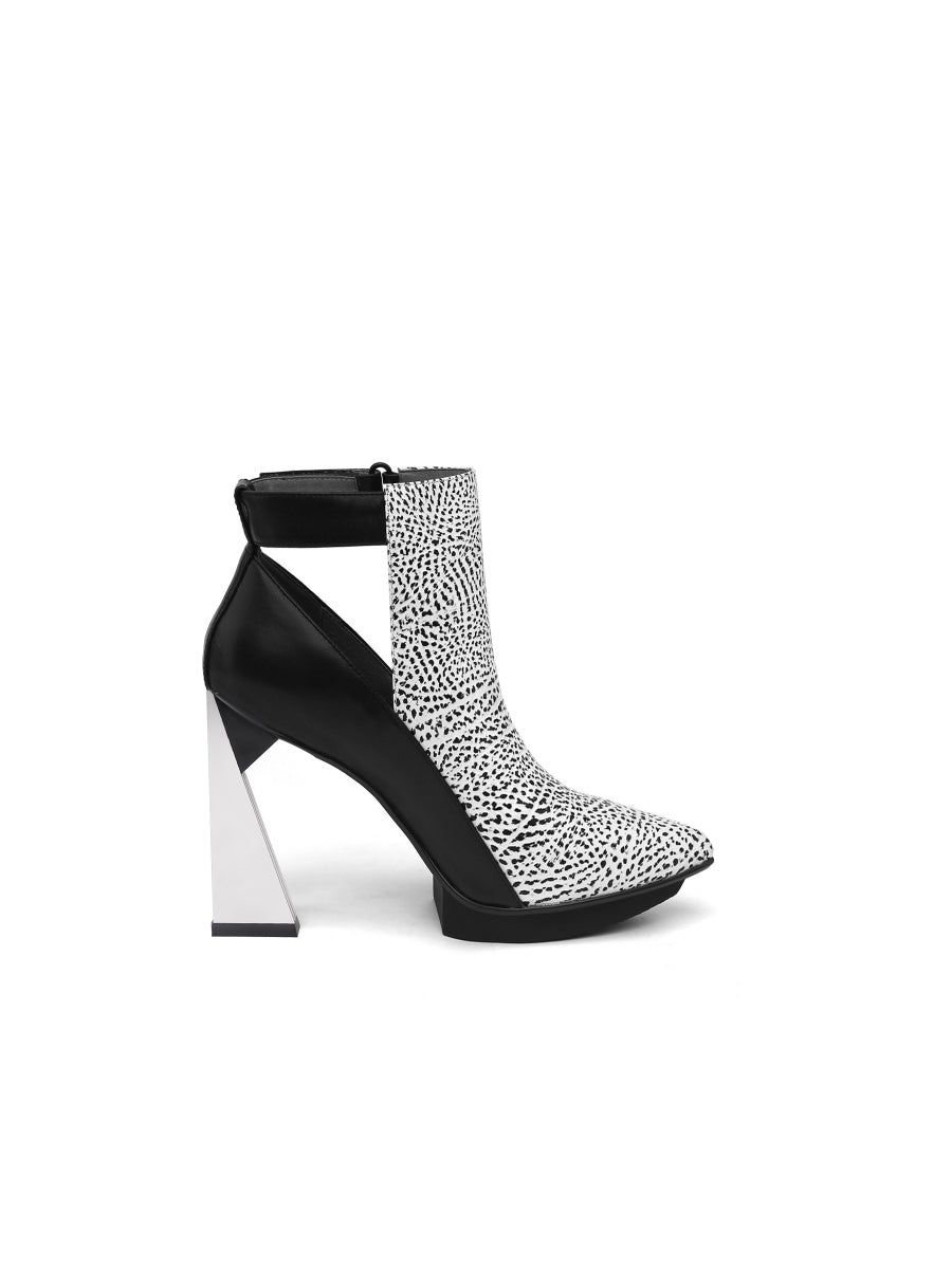 JadyRose | Triangled Heel Cut Out High Heel Leather Boots - White