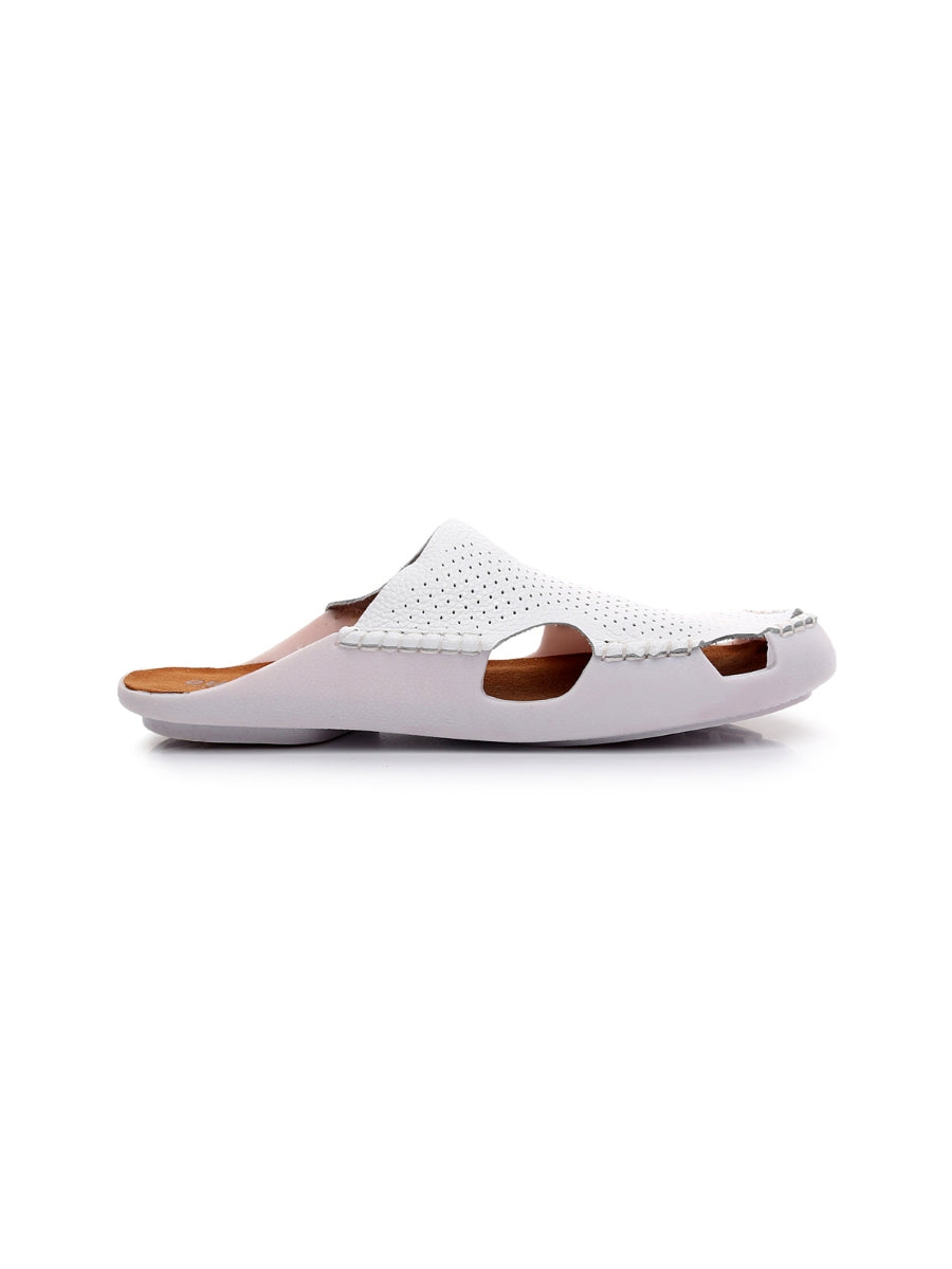 Maibulun | Perforated Cut-Out Genuine Leather Mule - White