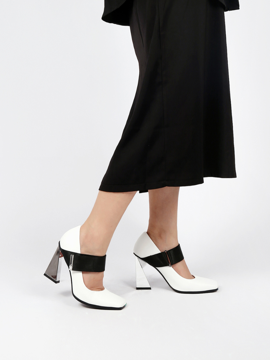 JADYROSE | GEOMETRIC HEEL LEATHER MARY JANE WHITE