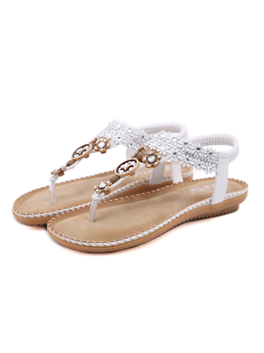 SIKETU | WHITE FLORAL-ACCENT RHINESTONE SANDAL