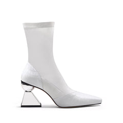 JADY ROSE | BLOCK HEEL CROC PATTERN LEATHER SOCK BOOT - WHITE