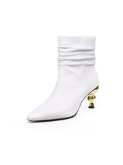 JadyRose | Slouchy Gold Kettle Heeled White Ankle Boot