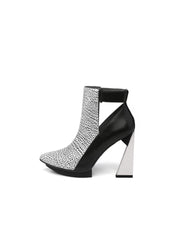 JadyRose | Triangled Heel Cut Out High Heel Leather Boots - White