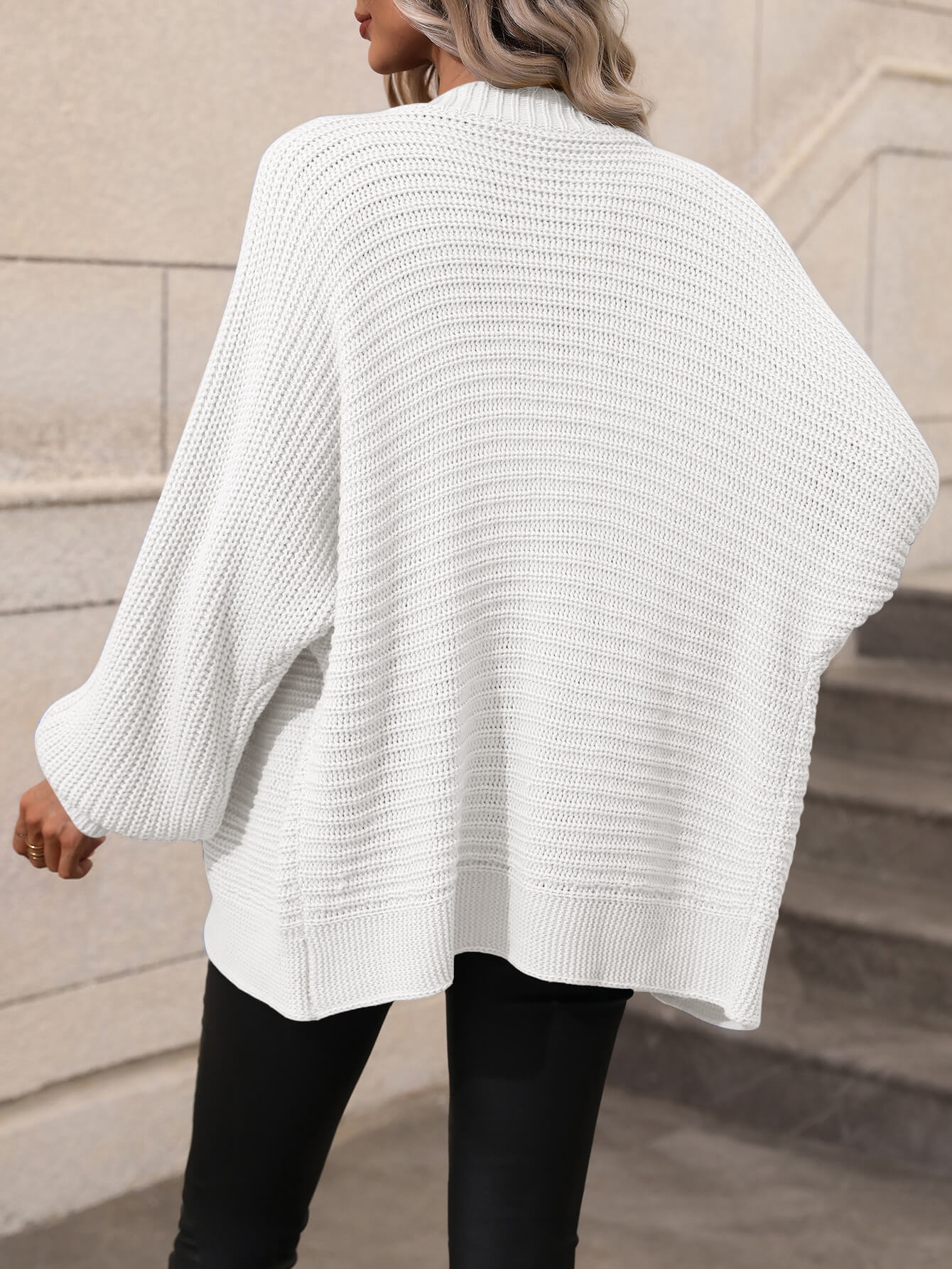 BUTTON UP OVERSIZED KNIT CARDIGAN - WHITE