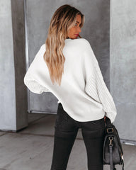 BRAIDED SLEEVE KNIT SWEATER - WHITE