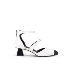 JadyRose | Genuine Leather  Block Color Equilateral Trapezoid Heeled Sandal - Cream