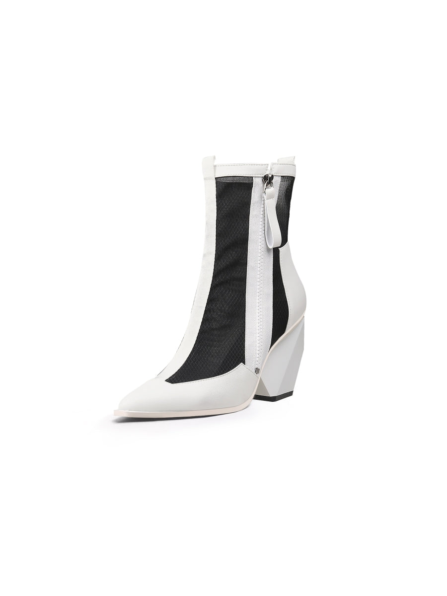 JadyRose | Geometry Block Heel Summer Boots - White