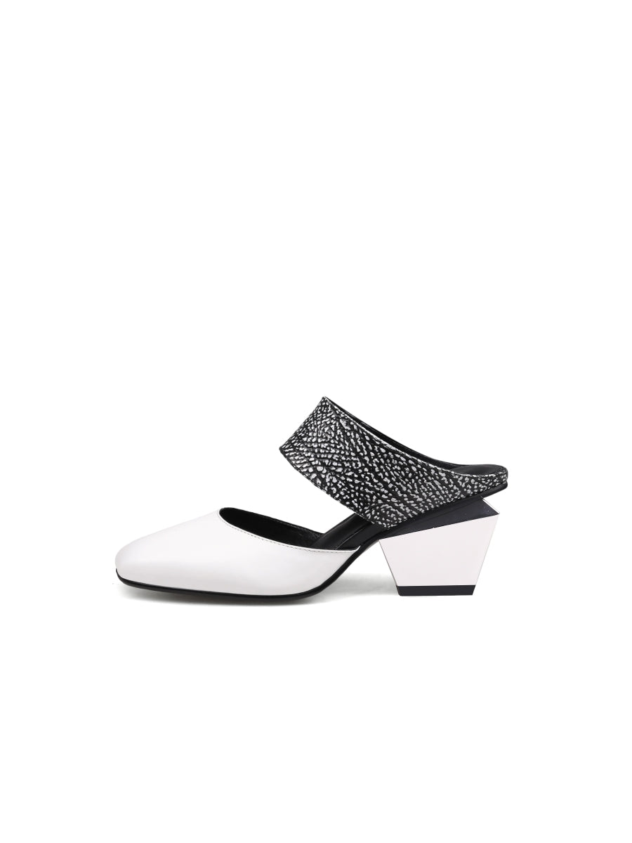 JadyRose | TINA Geometric Heel White Leather Sandal