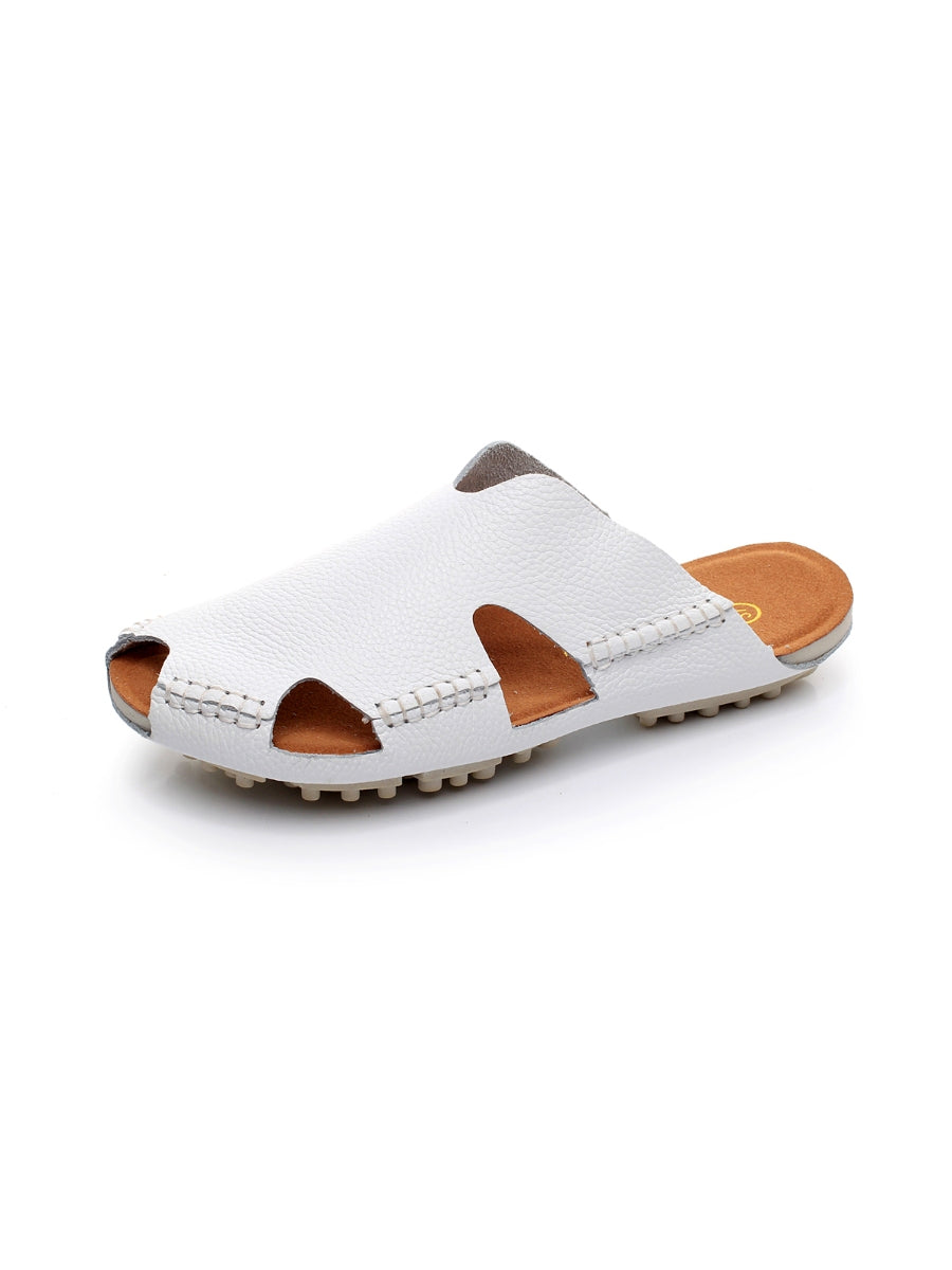 Maibulun | Massage Sole Cut-Out Genuine Leather Mule - White