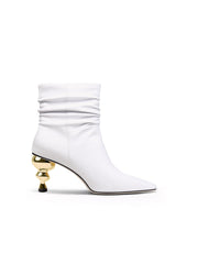 JadyRose | Slouchy Gold Kettle Heeled White Ankle Boot