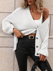 BUTTON UP OVERSIZED KNIT CARDIGAN - WHITE