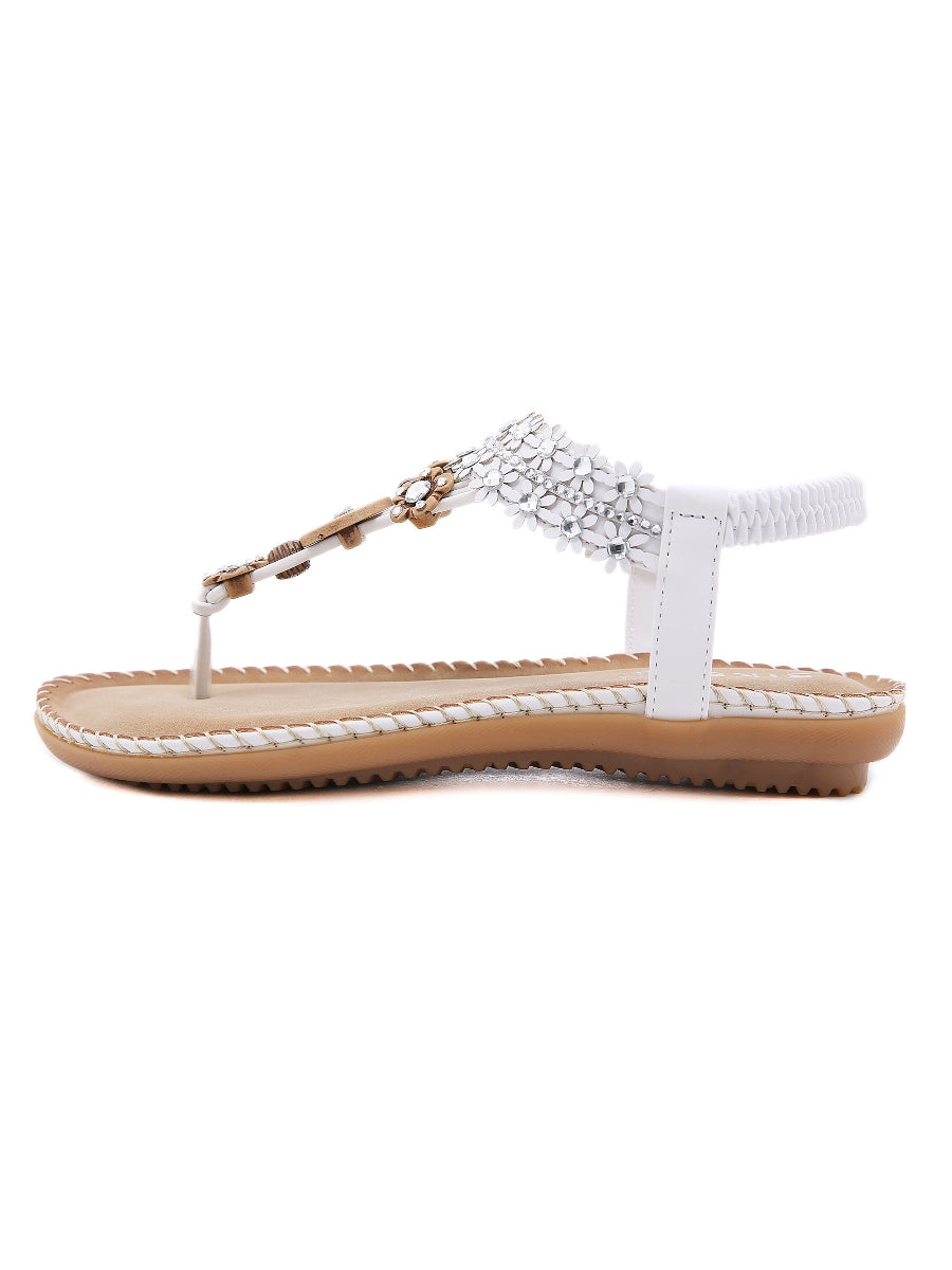 SIKETU | WHITE FLORAL-ACCENT RHINESTONE SANDAL