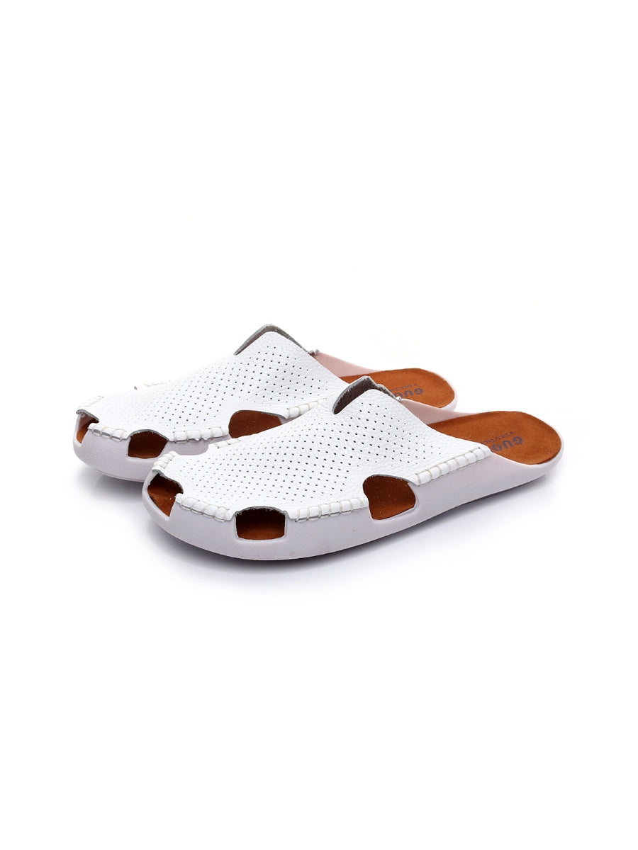 Maibulun | Perforated Cut-Out Genuine Leather Mule - White