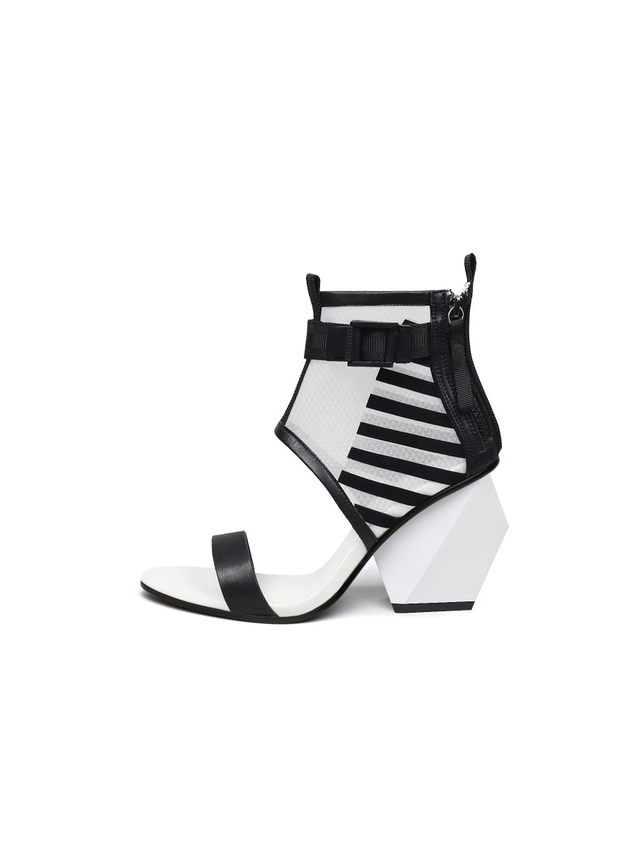 JadyRose | NOTEPAD Mesh Upper Leather Heel Sandals - White