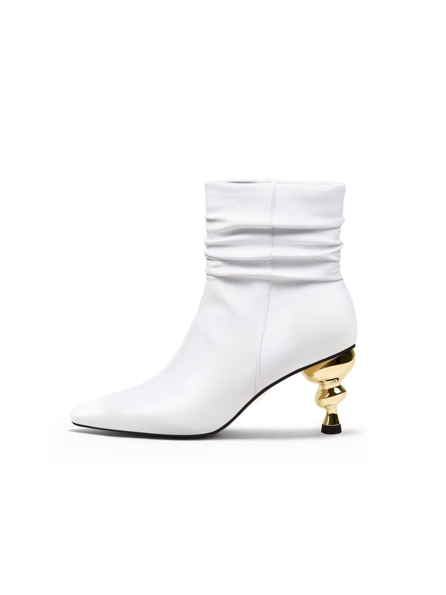 JadyRose | Slouchy Gold Kettle Heeled White Ankle Boot