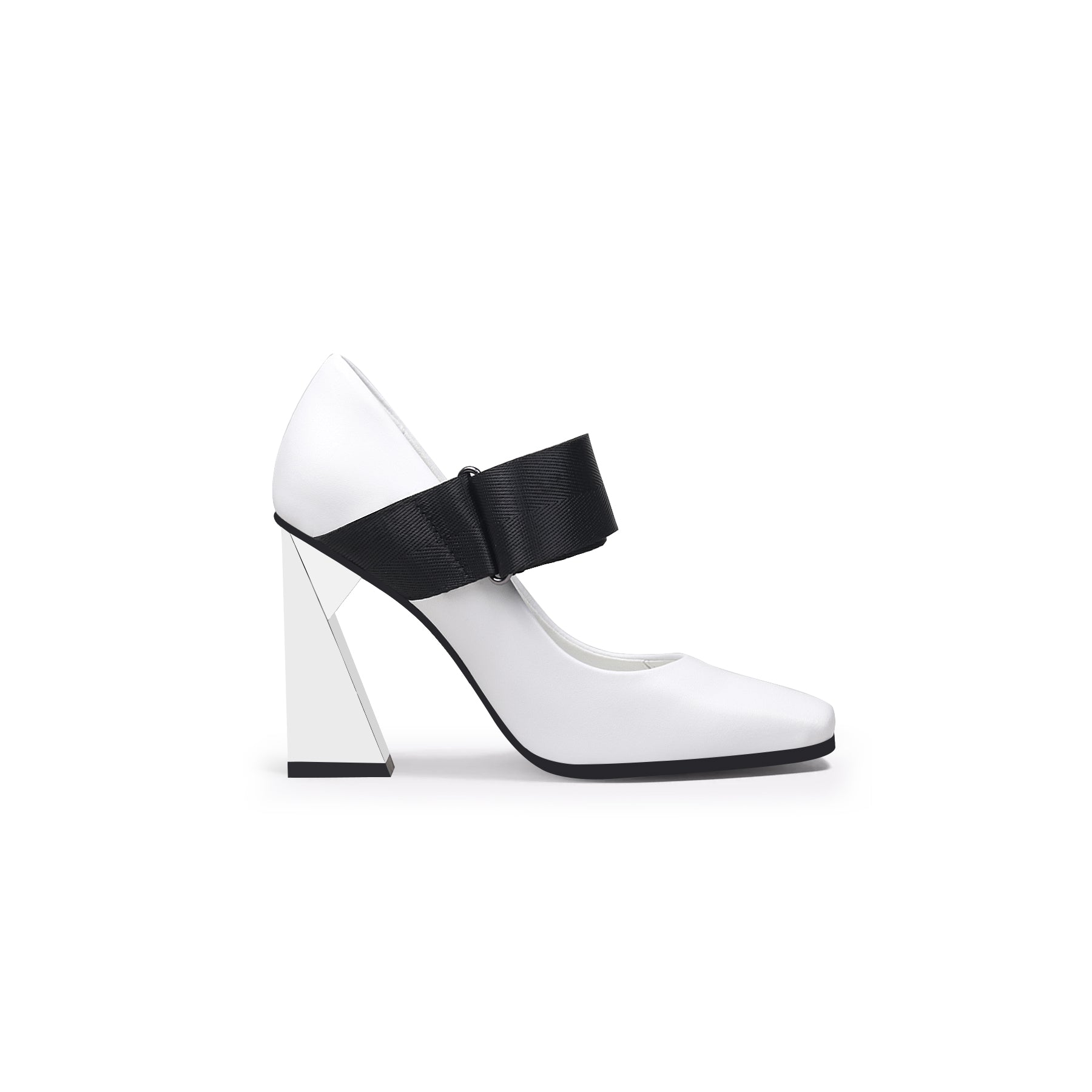 JADYROSE | GEOMETRIC HEEL LEATHER MARY JANE WHITE