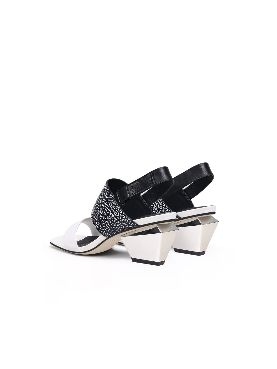 JadyRose | CASEY Geometry Heels Leather White Slingbacke Sandals