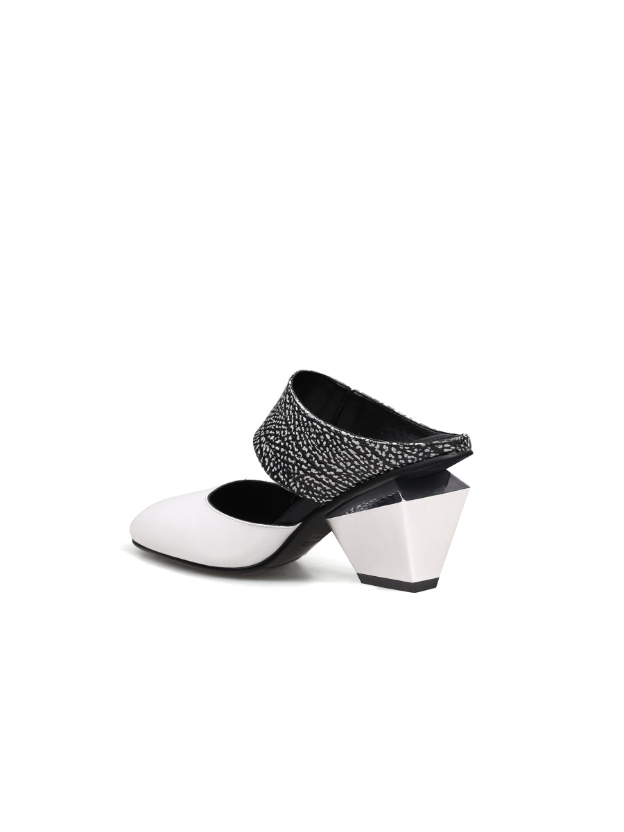 JadyRose | TINA Geometric Heel White Leather Sandal