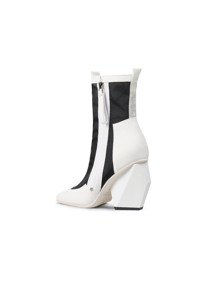 JadyRose | Geometry Block Heel Summer Boots - White