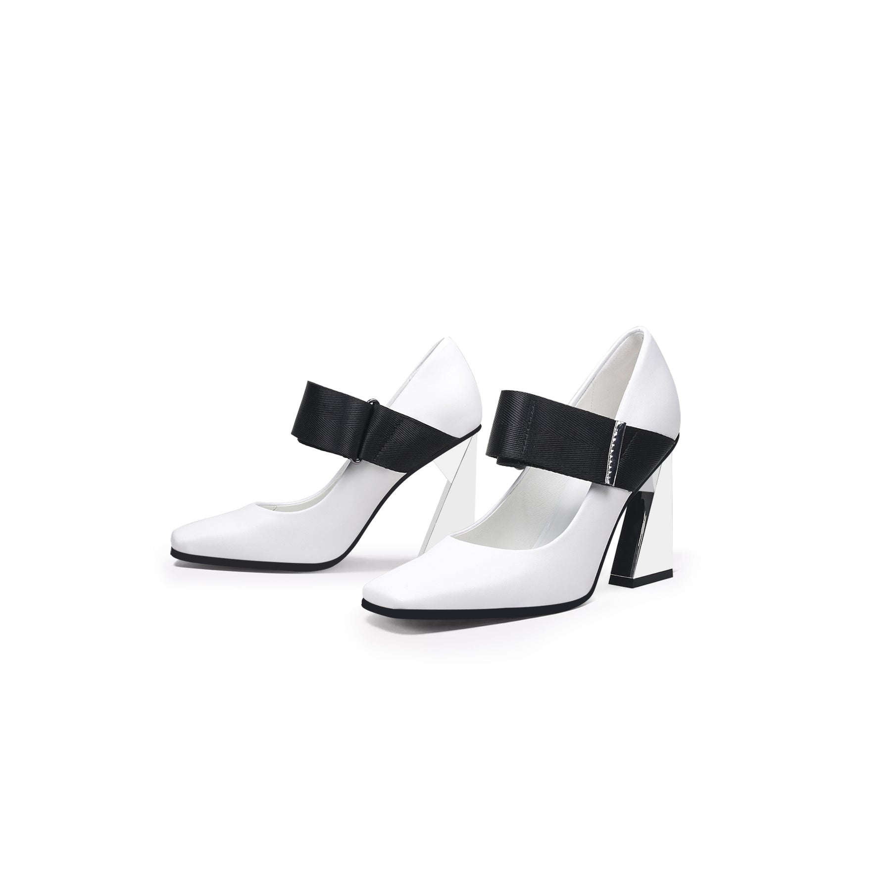 JADYROSE | GEOMETRIC HEEL LEATHER MARY JANE WHITE