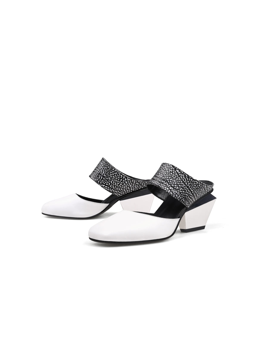 JadyRose | TINA Geometric Heel White Leather Sandal