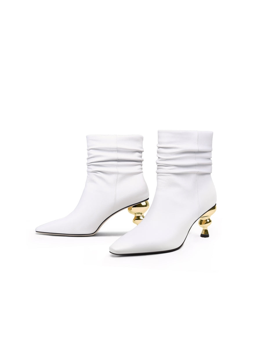 JadyRose | Slouchy Gold Kettle Heeled White Ankle Boot