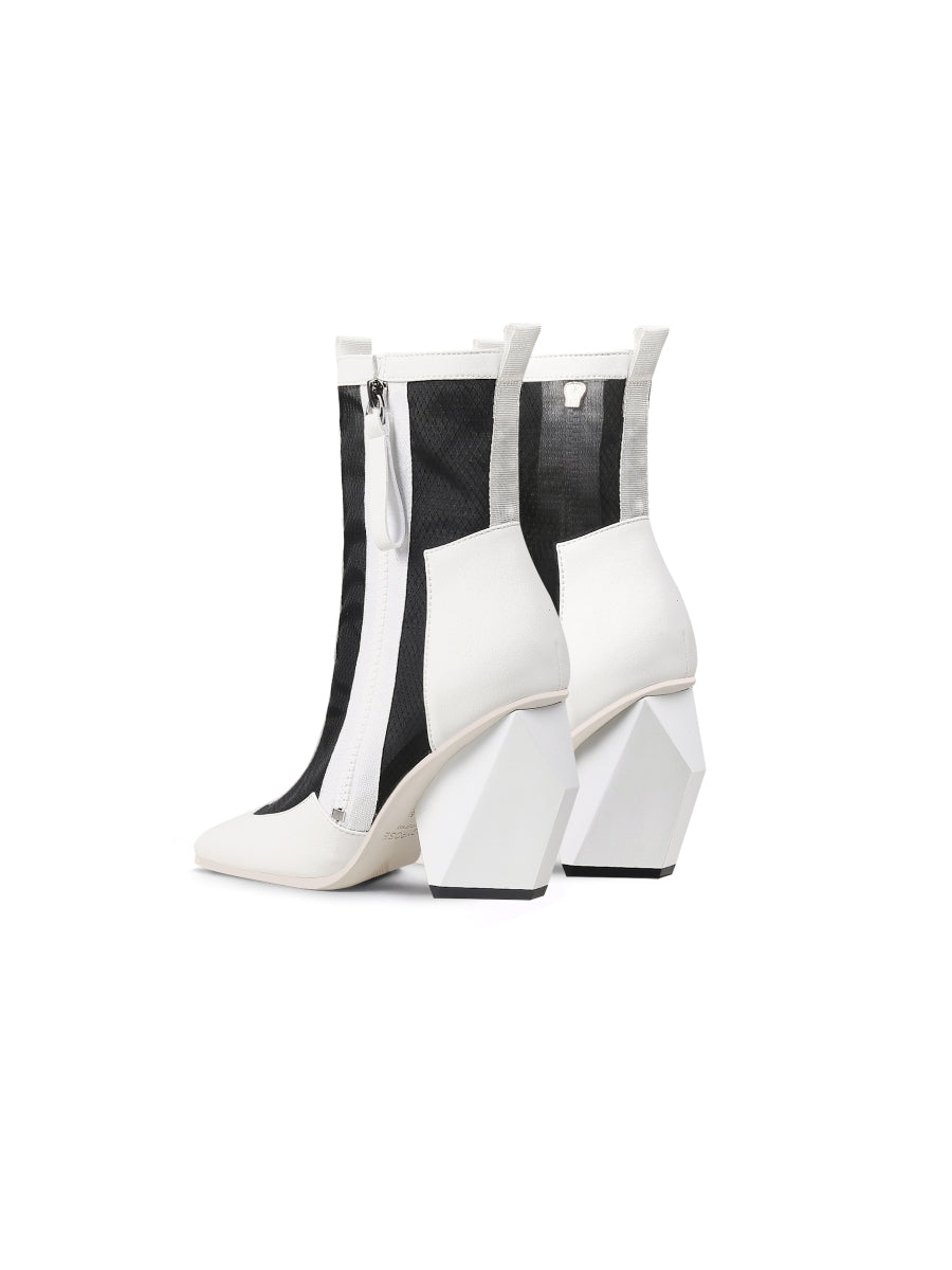 JadyRose | Geometry Block Heel Summer Boots - White