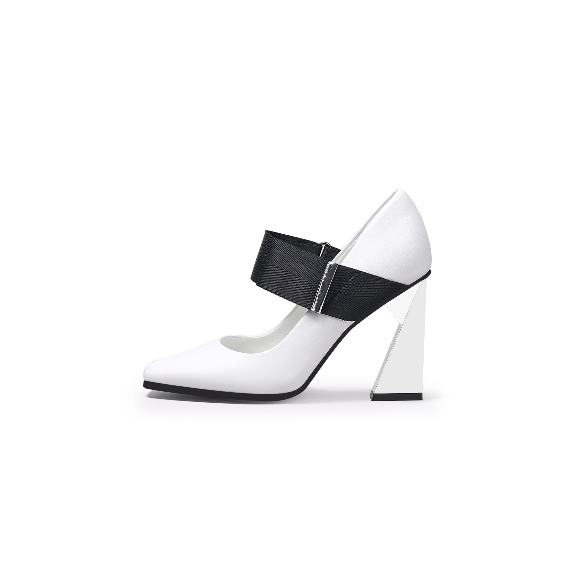 JADYROSE | GEOMETRIC HEEL LEATHER MARY JANE WHITE