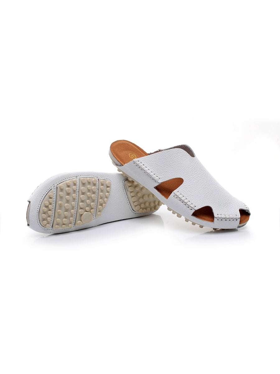 Maibulun | Massage Sole Cut-Out Genuine Leather Mule - White