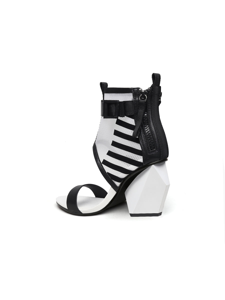 JadyRose | NOTEPAD Mesh Upper Leather Heel Sandals - White