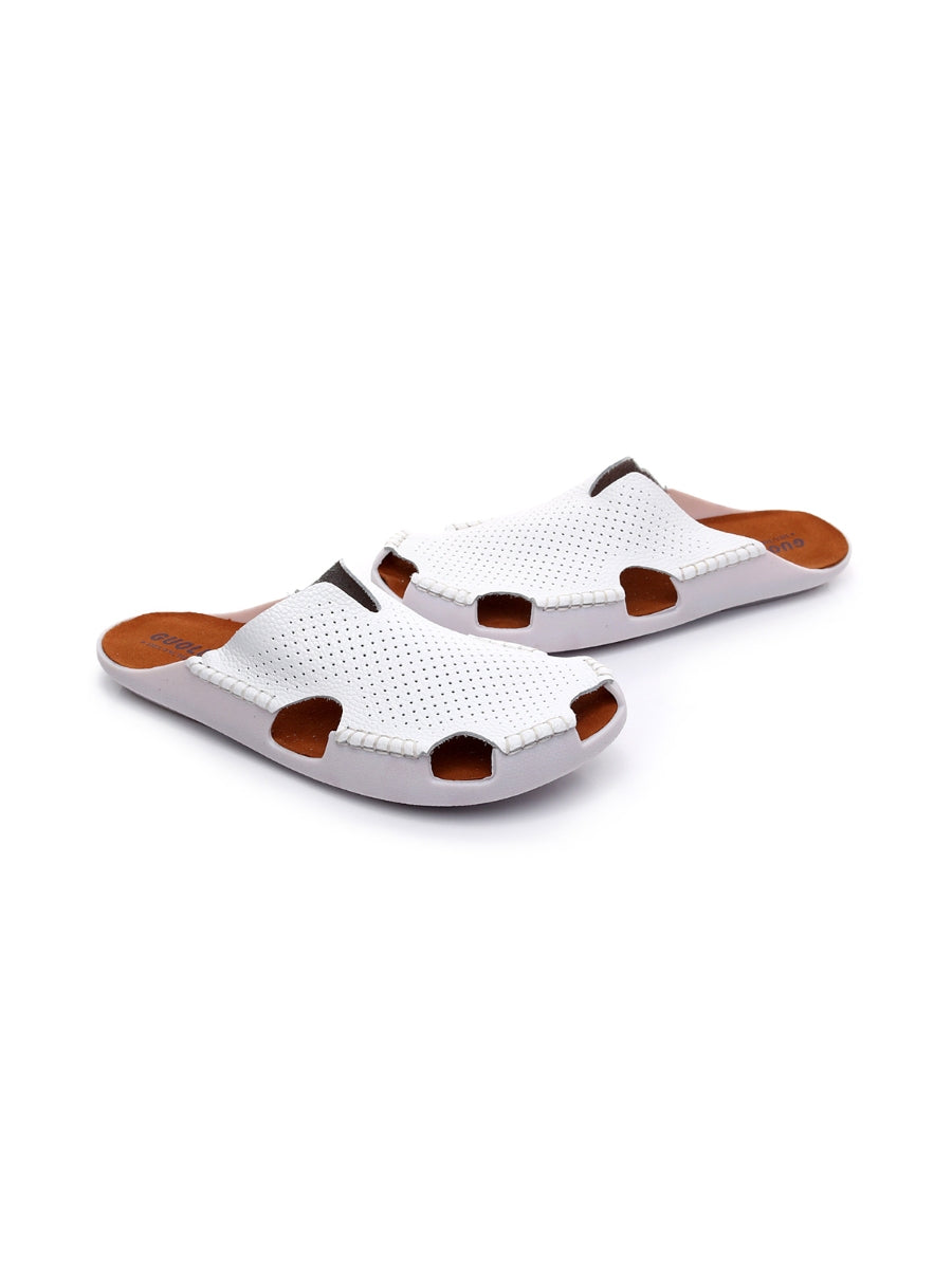 Maibulun | Perforated Cut-Out Genuine Leather Mule - White