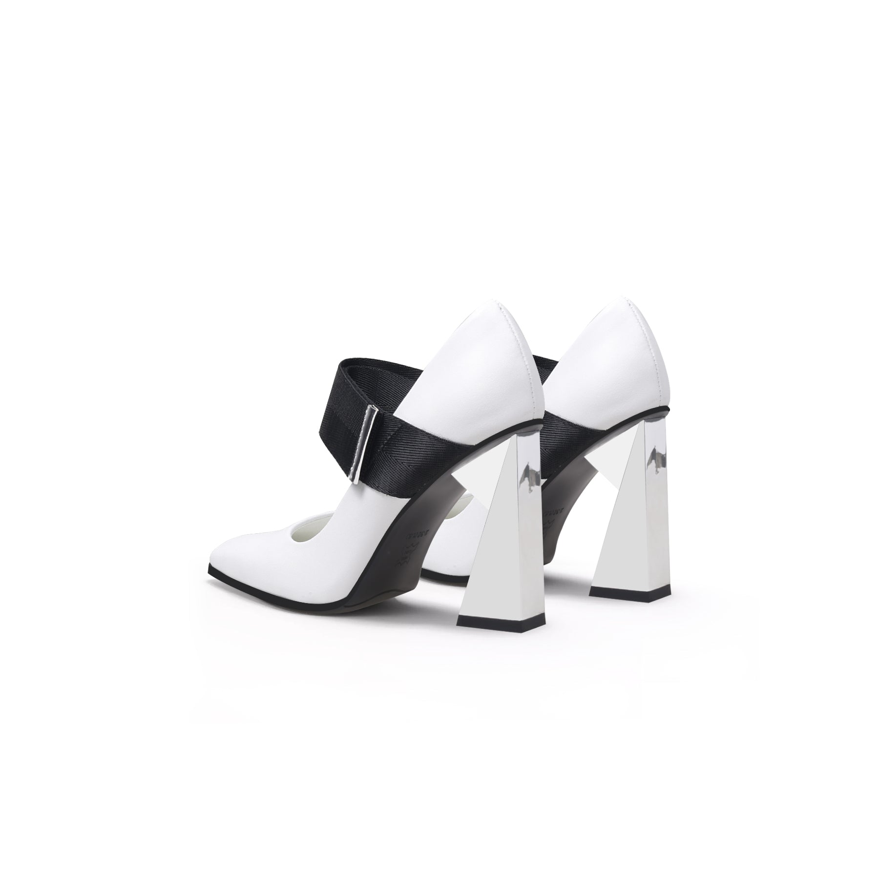 JADYROSE | GEOMETRIC HEEL LEATHER MARY JANE WHITE