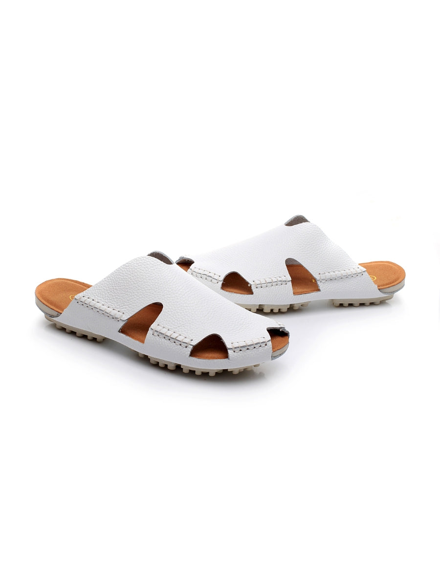 Maibulun | Massage Sole Cut-Out Genuine Leather Mule - White