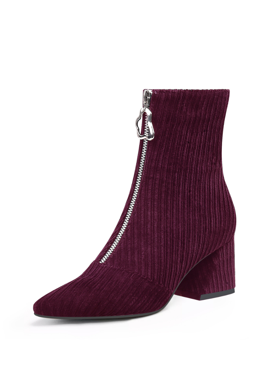 JADY ROSE | CORDUROY BLOCK HEEL ANKLE BOOT - WINE