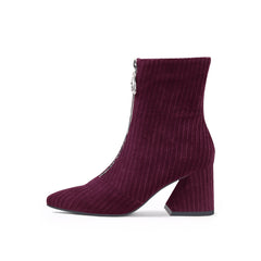 JADY ROSE | CORDUROY BLOCK HEEL ANKLE BOOT - WINE